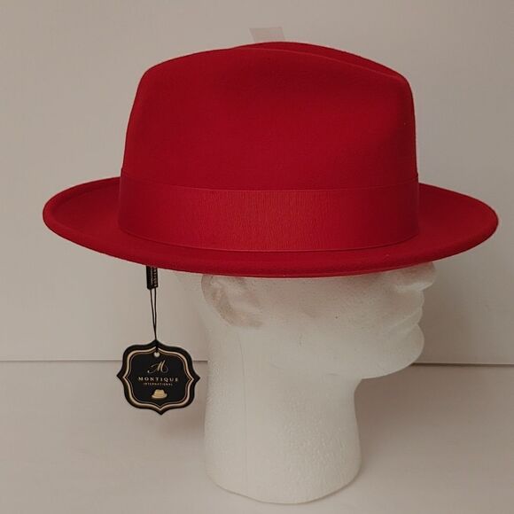 MEN'S MONTIQUE RED LIGHT FELT 2 1/2" WIDE BRIM PINCH FEDORA HAT. H60 - Picture 3 of 8